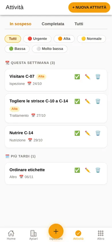Elenco delle attività sul telefono, con priorità e date per questa settimana e più avanti.